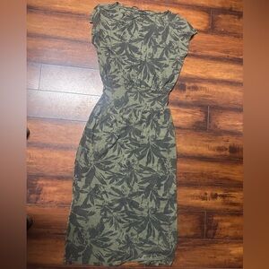 Prana Forest Green Leaf Maxi Dress cozy up skyland floral print EUC